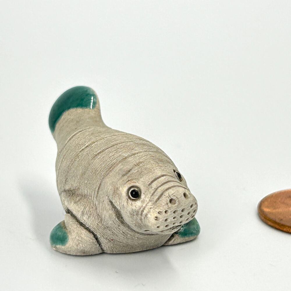 Coad Peru Hand-Painted Ceramic Manatee Figurine Miniature 1"x1.75" Gray